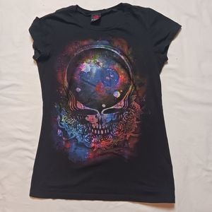Woman's Grateful Dead T-Shirt Black with Skull in Space Size Medium